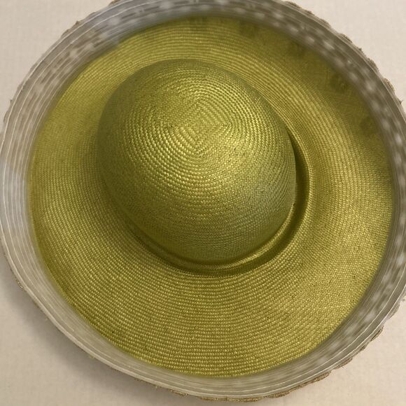 Mr John Vintage Hat 1980s style wide brim green gold white trim Flawed stained main image 16